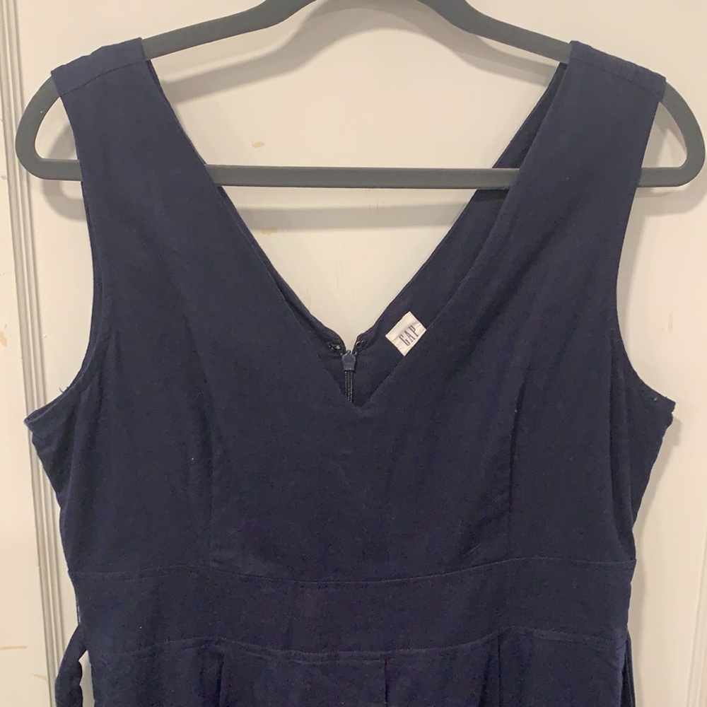 Navy Blue Sun Dress with Fabric Tie Belt